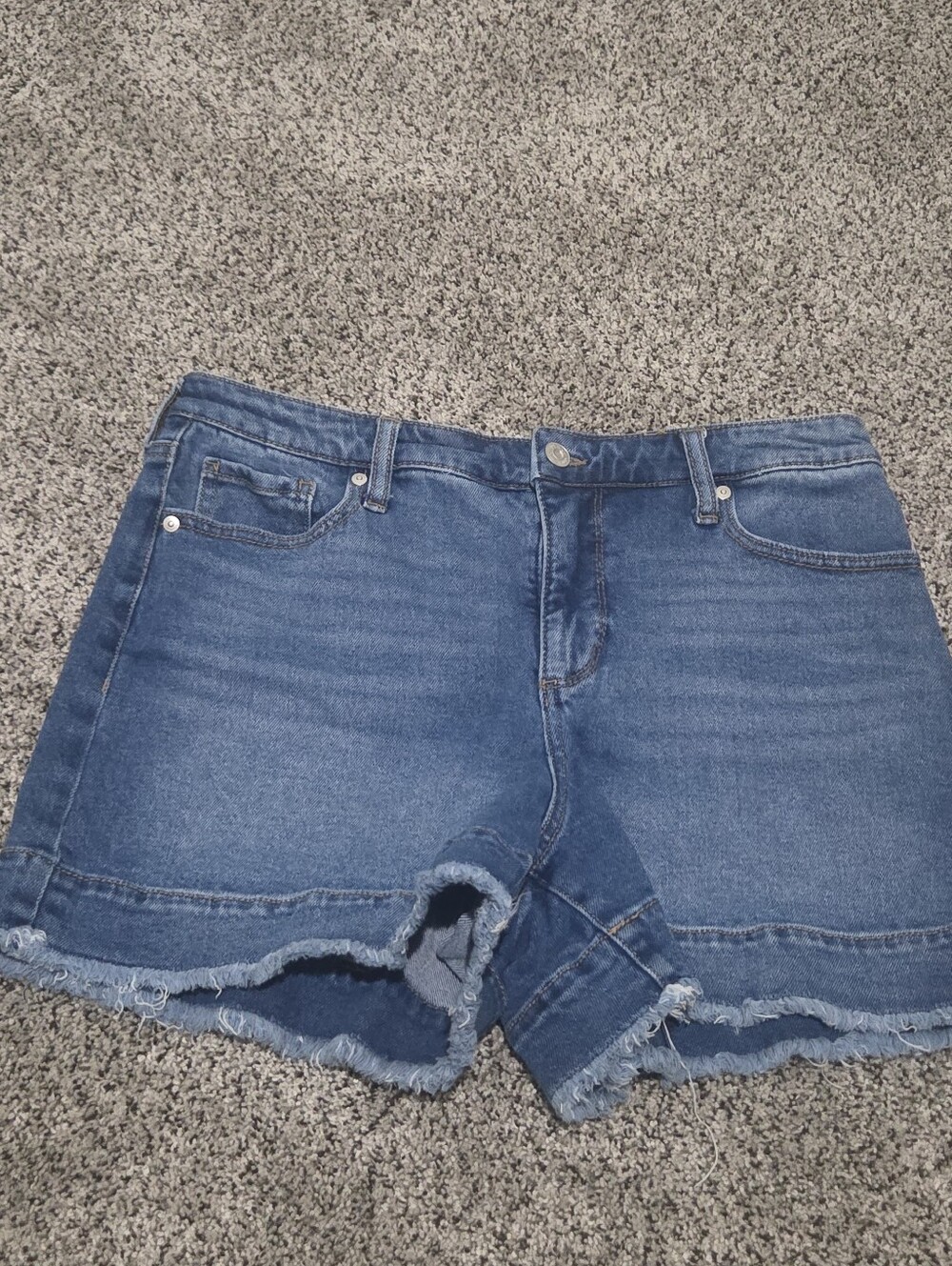 Wonderly Medium Blue Denim Frayed Hem Jean Shorts